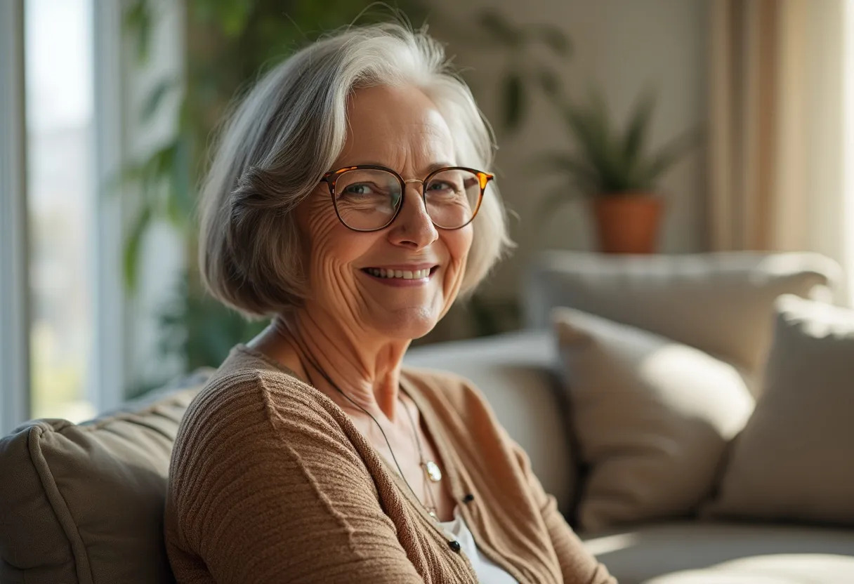 femme sexagénaire lunettes coupe de cheveux