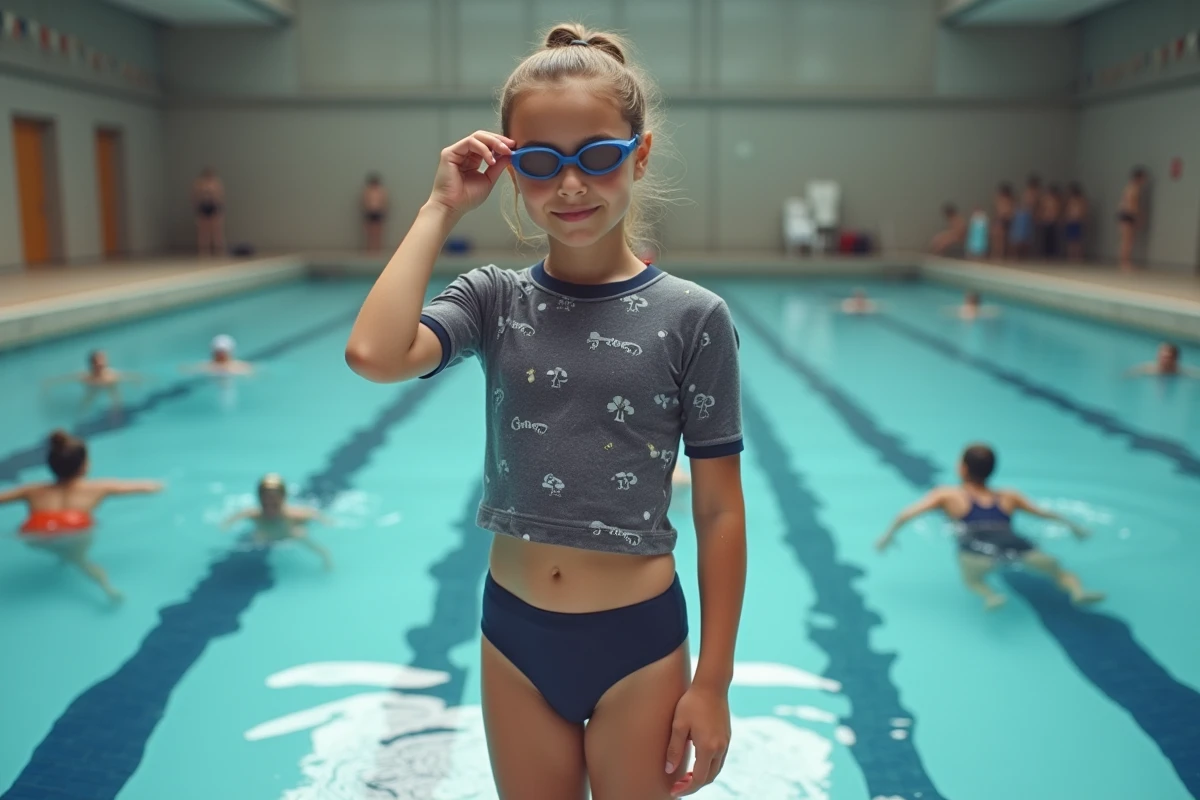 Adolescente ajustant ses lunettes de natation dans la piscine intérieure