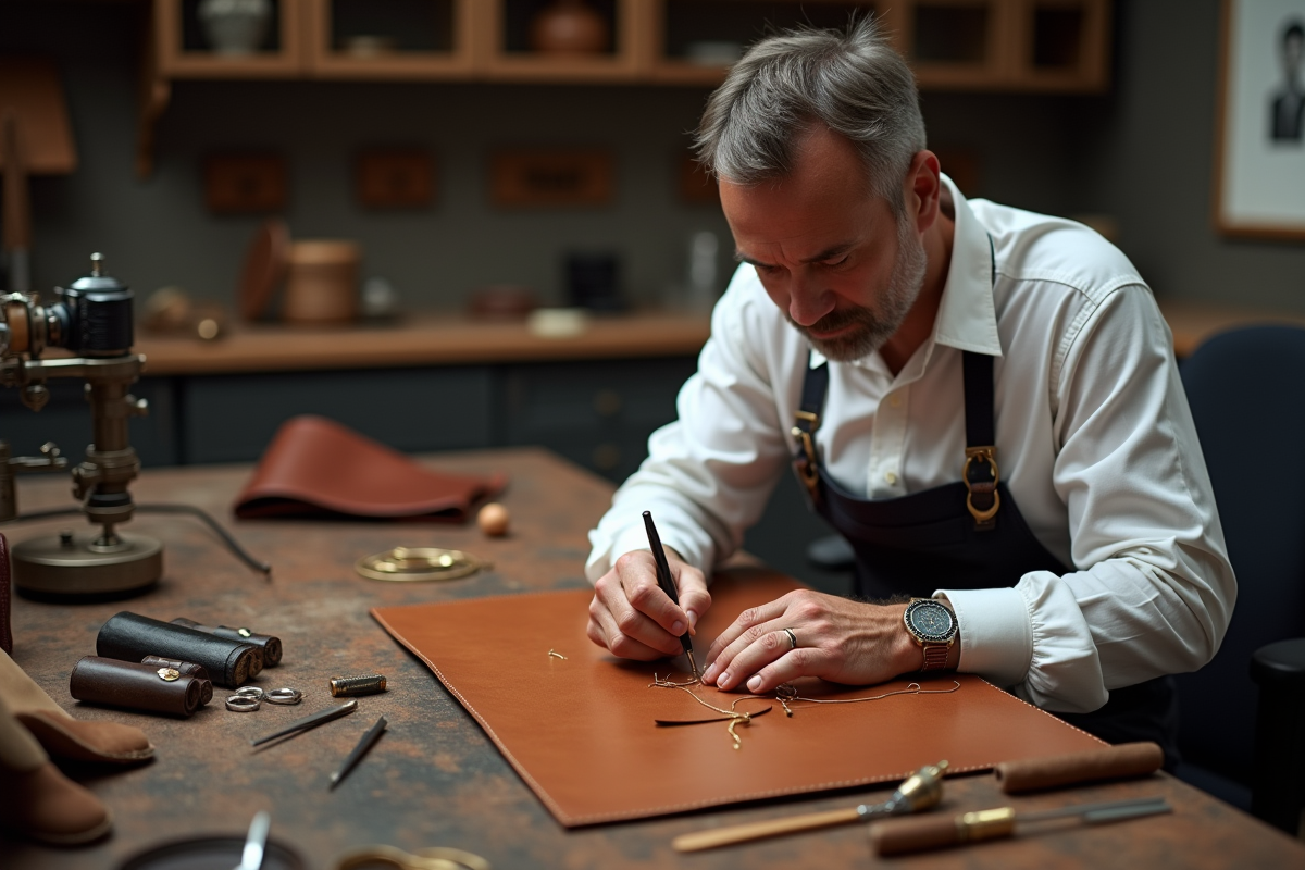 Mains d artisan travaillant le cuir avec précision