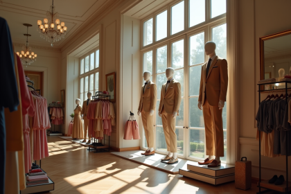 Intérieur d une boutique élégante avec mannequins en style preppy luxe