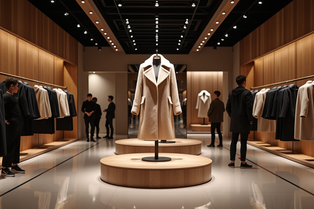 Boutique de mode haut de gamme avec manteau tendance 2025