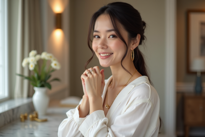 Femme portant collier et boucles d'oreilles élégantes