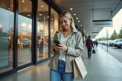 Femme décontractée dans un centre commercial moderne