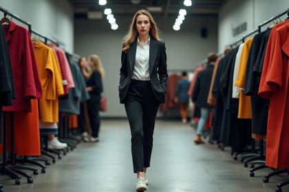 Jeune femme confiante en backstage d'un défilé de mode