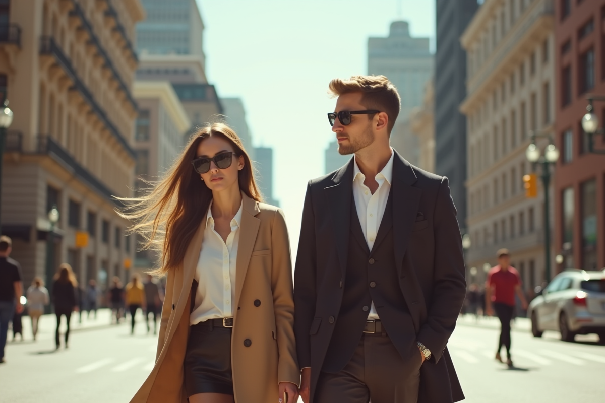 Jeune couple en mode moderne dans la ville en plein jour