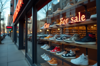Magasin de sneakers fermé avec panneau a vendre
