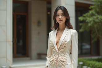 Femme élégante en tenue avantgarde dans un décor urbain sophistiqué