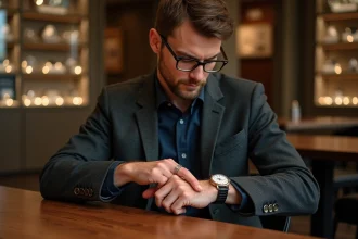 Homme examinant une montre vintage dans une boutique élégante